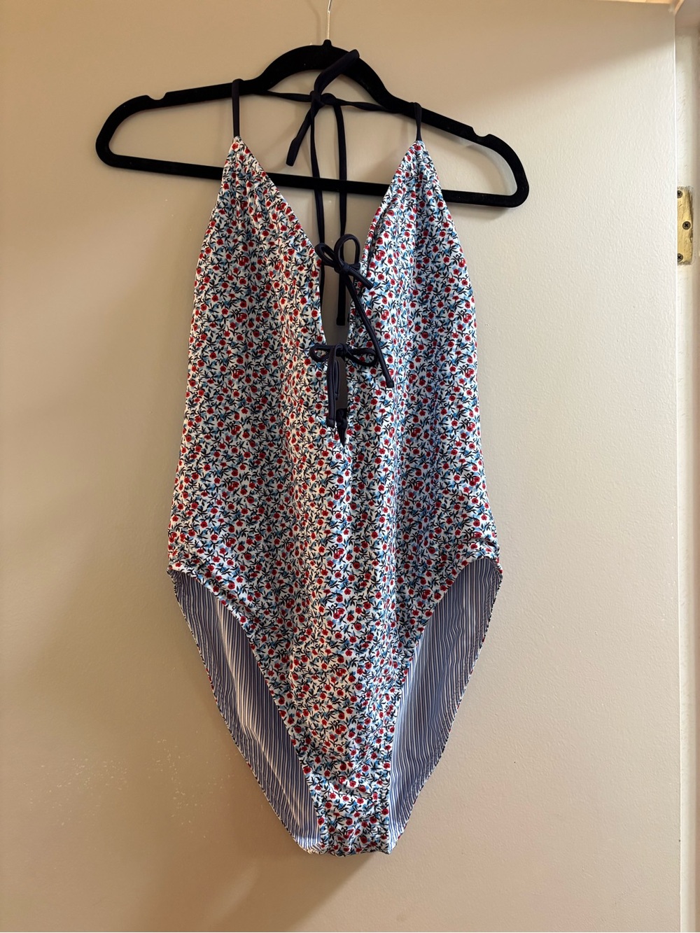 J. Crew Red, Navy & White Floral One-Piece Swimsuit- reversible